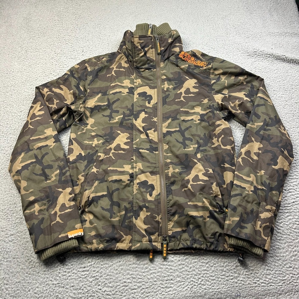 Superdry Camouflage Jacket Military Camo Zip Coat Mens Medium Double Black Label